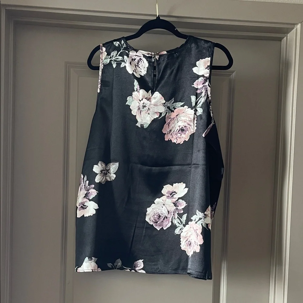 NWOT Maurices Black Sleeveless Blouse with Pink Floral Print - Picture 3 of 5